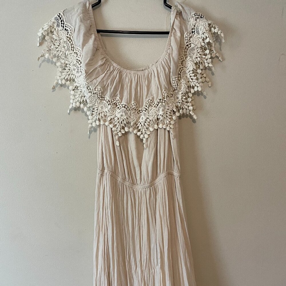 Off shoulder long cream dress
